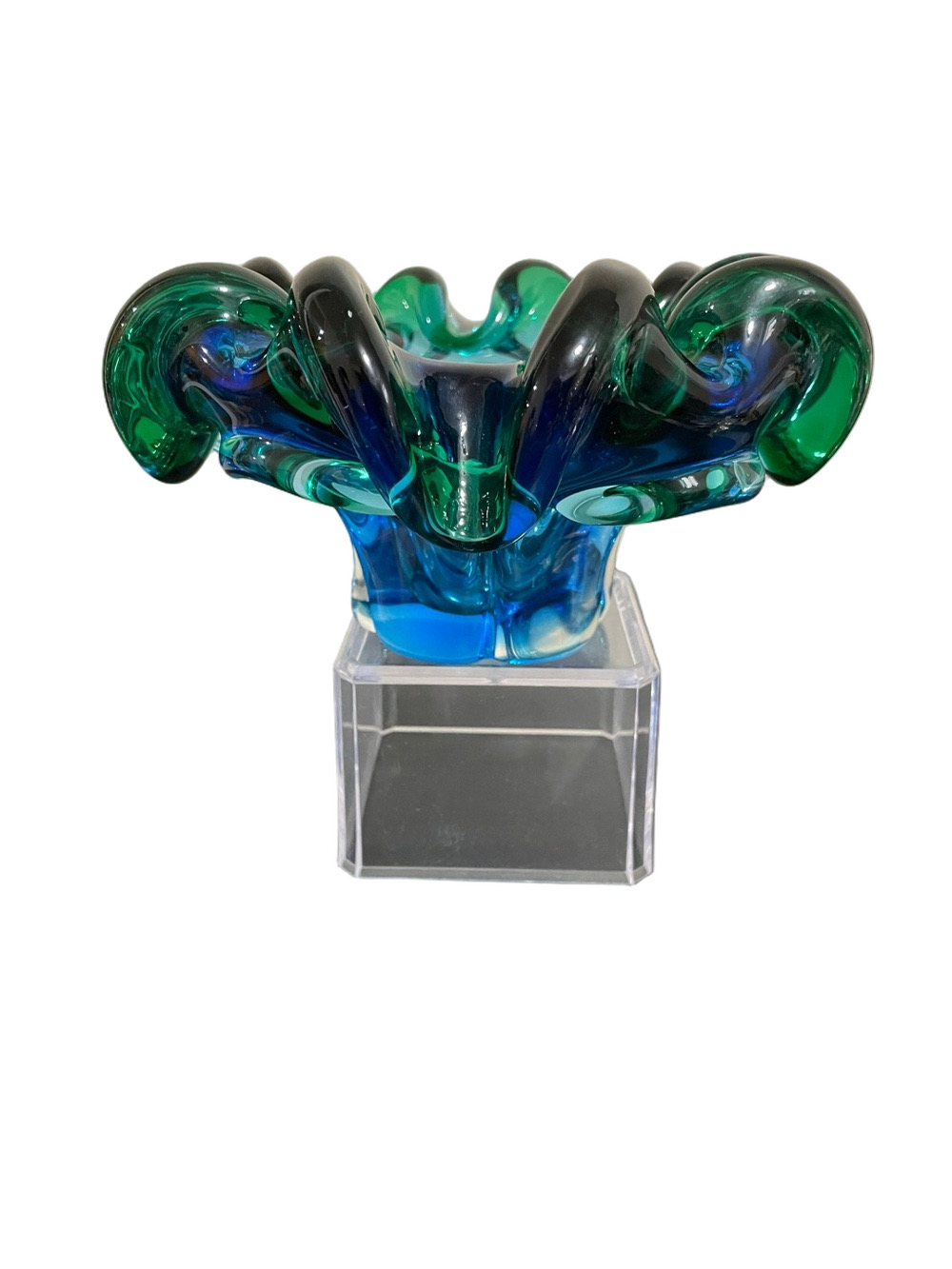MCM Lorraine Handblown Green Over Blue Art Bowl - Picture 1 of 8